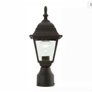 Hampton Bay Outdoor Post Lamp 15.5" Black 1-Light W/ Clear Beveled Glass Shade
